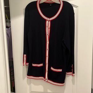Talbots Large navy sweater with cream and red trim